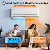 Albott Mini Split Air Conditioner and Heater, 12,000 BTU, SEER2 18, 115V Inverter Energy-Efficient AC with Self-Cleaning, Remote and APP Control, Easy Installation, Cools up to 750 Sq.Ft.