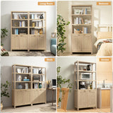 SICOTAS 71" Tall Rattan Bookshelf with Doors for Living Room Library
