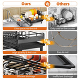 Urackify Dish Drying Rack - Extendable Dish Drainer, Large Dish Rack for Kitchen Counter, Rustproof Dish Strainer with Utensil Holder and Cups Holder, 1 Tier Black