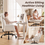 Furmax Big and Tall Office Chair, Criss Cross Legged Chair Wide Seat, Ergonomic Executive Desk Chair with Footrest, Teddy Fleece High Back Vanity Chair for Home Office, White