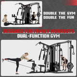 JELENS HM01 Home Gym System, 150LB Weight Stack Smith Machine with LAT Pull-Down & Leg Press, All-in-One Strength Training Equipment, Workout Station for Workout (Black, 190LBS Black Weights Package)