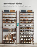 SONGMICS Shoe Rack, 12-Tier Shoe Organizer, Metal Rack for Garage, Set of 2, 6-Tier Stackable Shelf, with Adjustable Flat or Angled Shelves, Holds 48-60 Pairs, Bronze ULMR12A