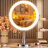 DEXHOM Professional 8" Large Lighted Makeup Mirror with Brighter Lights, 1X/10X True HD Magnifying Mirror with 3 Color Dimmable Lights, 92 Shadowless LEDs, 360°Swivel Seamless Vanity Mirror, Chrome