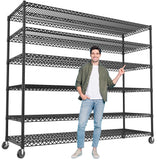 REIBII 82.6" H*60''W*17.7" D Steel Heavy Duty Wire Shelving with Wheels, 6-Tier Adjustable Storage Shelves 3598LBS Commercial Metal Shelves for Pantry, Garage, College Dorm School Industrial Shelving
