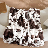 Wajade Fluffy Faux Fur Throw Blanket for Couch Bed 50x60, Luxury Soft Thick Fuzzy Plush Bubble Blanket, Warm Cozy Blanket for Sofa Chair Cow Print-Dark Brown