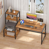 Computer Desk 58 inch with Monitor Stand, Reversible Home Office Desk with Printer Shelf |  Brown GreenForest