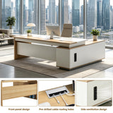 Executive Desk with Storage Cabinet, Modern Office Desk with Side Credenza, Large Manager Desk Workstation for Home Office Business,