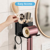 BOIVSHI Hair Dryer Holder Wall Mounted, Metal Hair Dryer Holder for Bathroom, Blow Dryer Holder with Plug Cord Organizer, Self Adhesive or Screw Hair Tool Organizer for Bathroom, Makeup Room, Black