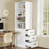 Slim Bookcase with Side Ders, Adjuble Shelves, Left/Right Interchanable, Perfect for Smals, Tall Cabinet for Living Room, 60 x 38 x 180 cm