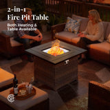 MIXPATIO Patio Furniture Set, 8 Pcs Wicker Rattan Outdoor Conversation Set, 4 x Leg Chairs, 1 x 3 Seater Sofa and 2 x Ottomans with 4" Thick Cushion and 32" Fire Pit Table, Beige