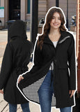 ATLASLAVA Rain Jacket Women Waterproof Raincoat Long Hooded Lightweight Windbreaker Outdoor Trench Coat Black L