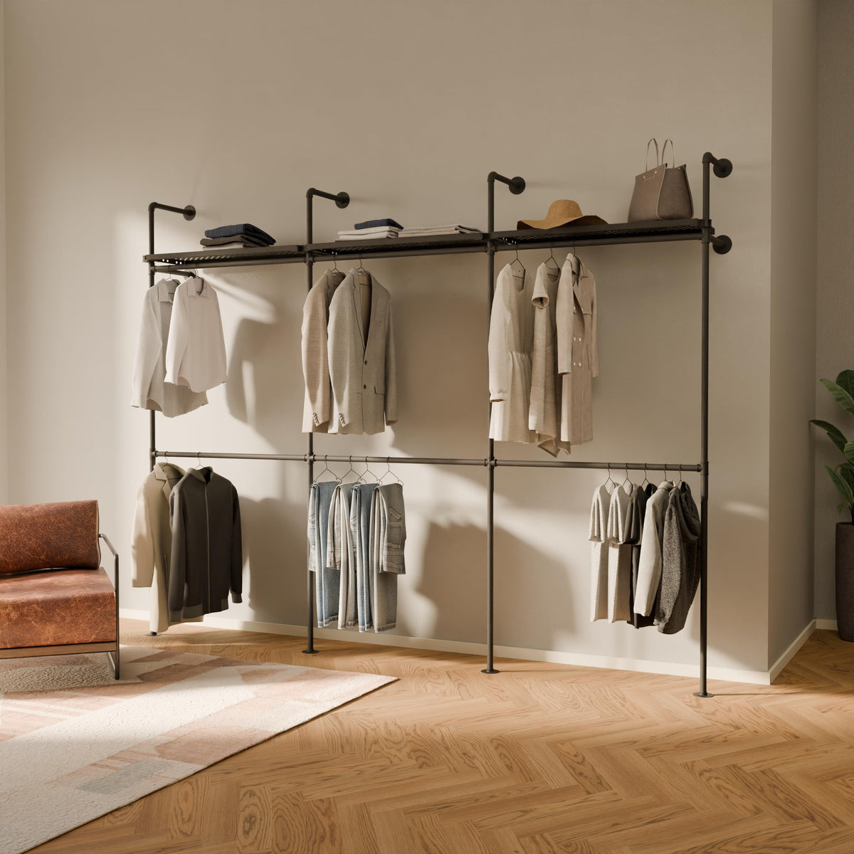 Peri Rack pamo Industrial Pipe Clothing Rack with Shelf - 1000 lbs Capacity - Wa ...