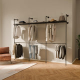 pamo Industrial Pipe Clothing Rack with Shelf - 1000 lbs Capacity - Wall Mounted Clothes Rack and Walk In Closet with Metal Shelf for Wardrobe