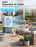 Evaporative Air Cooler, Outdoor Swamp Cooler 3-IN-1 Cooling Fan with Remote Control Water Self-filling, 24H Time, 3 Modes & Wind for Garage, Yard, Commercial Use