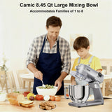 8.45 QT All Metal Stand Mixer,10 Speed Large Capacity Kitchen Mixer with Digital Timer & Tilt-Head, Electric Mixer with Whisk Dough Hook Mixing Beater (Silver)