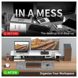 AFOOYO Dual Monitor Stand Riser,LED 2-Tier 39.3 Inch Computer Monitor Stand for 2 Monitors,Office Desktop Organizer with Storage Drawer and Phone Holder for Laptop,PC,Computer,Printer,Walnut