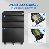 3-Drawer Mobile File Cabinet for Home Office - Under Desk Storage, Locking Keys,
