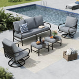 MFSTUDIO 5 Piece Metal Patio Furniture Set with Gray Cushions