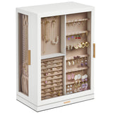 Glimmloop 360° Rotating Jewelry Box with 9 Drawers, Spacious Vertical Jewelry Organizer with Glass Window, Jewelry Storage Case, Dustproof & Moisture-resistant Design, White