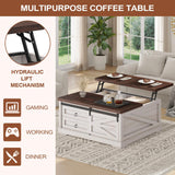 Itaar 39.4'' Lift Top Coffee Table with Storage, Farmhouse Coffee Tables for Living Room, Square Coffee Table with Large Hidden Compartment & 2 Drawers & Adjustable Shelves, White