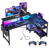 ODK 48 Inch Gaming Desk with USB Charging Ports and LED Lights, Reversible L Shaped Computer Desk with Storage Shelves