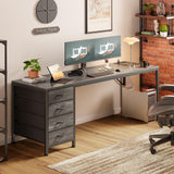 PRAISUN 63 Inch Computer Office Desk with Power Outelts and USB-C Port, Reversible Gaming Desk with 4 Fabric Drawers, Work Study Desk Work from Home, Grey