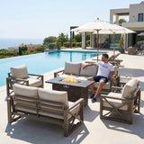 UDPATIO Aluminum Outdoor Patio Furniture Set Faux Wood Grain 6 Pcs Beige