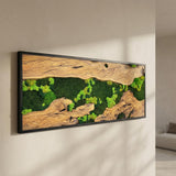 MIODUO DECOR Handmade Moss Wall Art with Natural Wood Frame, Preserved Reindeer Moss Vertical Garden, Maintenance-Free Biophilic Greenery Wall Panel - 16"x39"