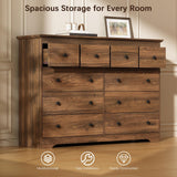 LYNSOM Modern 10 Drawer Dresser, 55.1" Wide Dressers & Chests of Drawers with Large Capacity Storage, Wood Mid Century Storage Dressers Organizer for Bedroom, Entryway, Brown