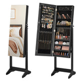 SONGMICS Jewelry Cabinet Armoire, Freestanding Lockable Storage Organizer Unit with 2 Plastic Cosmetic Storage, Full-Length Frameless Mirror, for Necklace Earring, Black UJJC002B01
