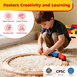 Wooden Train Tracks 24 Pieces Set, Track Expansion Pack with Storage Bag - Includes Male/Female Adapters - 100% Compatible with All Major Brands Including Thomas, Brio, Melissa & Doug