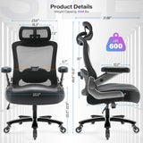 Big and Tall Office Chair 600lbs with 3D Flip Arms Adjustable Headrest - Heavy Duty Large Wheels Executive Computer Desk Chair