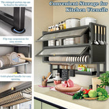 MANNY HOME 4-Tier Dish Drying Rack with Cover – Above Sink Kitchen Storage Rack, Large Space-Saving Shelf for Dishes, Glasses, Bowls & Cutlery, Black (W-40'')