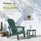 nevilywood Folding Adirondack Chairs Set of 4, HDPE Cup Holders, Green