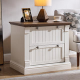 T4TREAM 30" Farmhouse Nightstand Set of 2 with Charging Station, Large End Table with 2 Big Drawers, Wooden Side Table Bedside for Bedroom, Living Room, Antique White