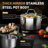 Ciwete 11-Piece Tri-Ply Stainless Steel Pots and Pans Set, 18/10 Stainless Steel Cookware Set with Steamer Insert, Induction Kitchen Cookware Sets with Cool Ergonomic Handles, Dishwasher, Oven Safe