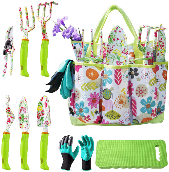 Garden Tool Set, Cute Gardening Gifts for Women, Birthday Gifts for Mom, Heavy Duty Tool Kit with Gloves, Garden Tote