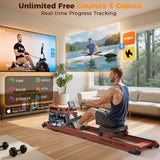 YOSUDA Water Rowing Machines for Home Use-Foldable Wooden Rower Machine 400LBS Weight Capacity with Dedicated Monitor & Bluetooth APP, Comfortable Seat (CLASSIC-22L Tank)