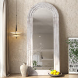 ZHUNFA Arched Full Length Mirror with Solid Wood Frame, 65x22 Farmhouse Wall Mirror Full Length with Stand, Vertical Hanging, Leaning Standing for Bedroom, Living Room, Rustic White