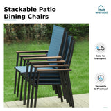 MFSTUDIO 5 PCS Outdoor Dining Set, Round Table & Aluminum Chairs, Blue