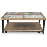 Signature Design by Ashley Montia Contemporary Sintered Stone Tabletop Cocktail Table with 4 Legs, Light Brown & Gray