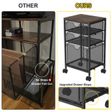 BOHDK Rolling File Cart with 3 Storage Drawers, Wood & Mesh Hanging File Folder Organizer with Wheels Under Desk, File Cabinets, Black