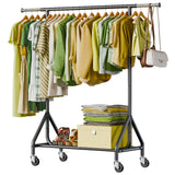 Holiwei Clothes Rack Load 450 LBS, Heavy Duty Garment Rack, Standing Rolling Metal Hanging Clothes with Sturdy Wheels & Shelves, Black