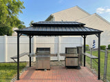 PURPLE LEAF Grill Gazebo Hardtop 6.5' x 12' Aluminum Side Shelves, Gray