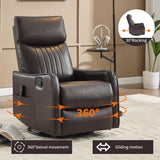 MOOLSUN Faux Leather Recliner Sofa Set with 360-Degree Swivel Chair, Living Room Furniture Set with Reclining Seats, Ideal for Home, Office, or Theater Seating（K-Dark Brown Faux Leather,Chair）
