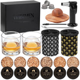 Whiskey Smoker Kit with 2 Clear Ice Maker - Old Fashioned Cocktail, Bourbon Smoker Kit with Torch, 2 Glasses, 6 Flavor Wood Chip (No Butane)
