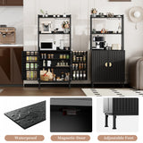 Semoic 58” Pantry Cabinets with Microwave Shelves, Freestanding Kitchen Storage Cabinet with Adjustable Shelves, Buffet Cupboards for Kitchen, Dining Room, Living Room Use, Black