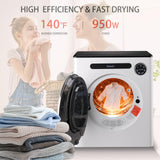 Dessiz 110V 11LBS Portable Clothes Dryer 950W Compact Laundry Dryers 1.6 cu.ft Front Load Stainless Steel Electric Dryers Machine for Apartment,RVs,Dorms,White Auto Stop