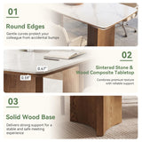 Tribesigns 5.25 ft Conference Table with White Glossy Sintered Stone Tabletop and Solid Wood Dual-Pedestal