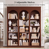 MapleGrace 71" Triple Arched Bookcase, Tall Bookshelf with Shelves, Cherry